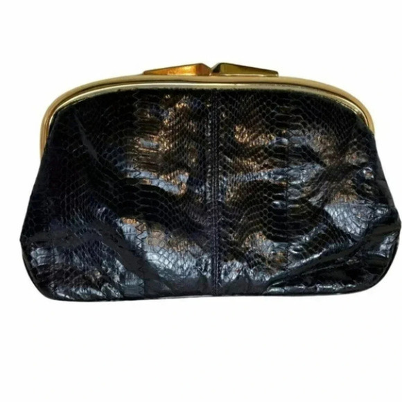 Robert Bestien Vintage black snakeskin clutch with gold closure - Picture 1 of 6